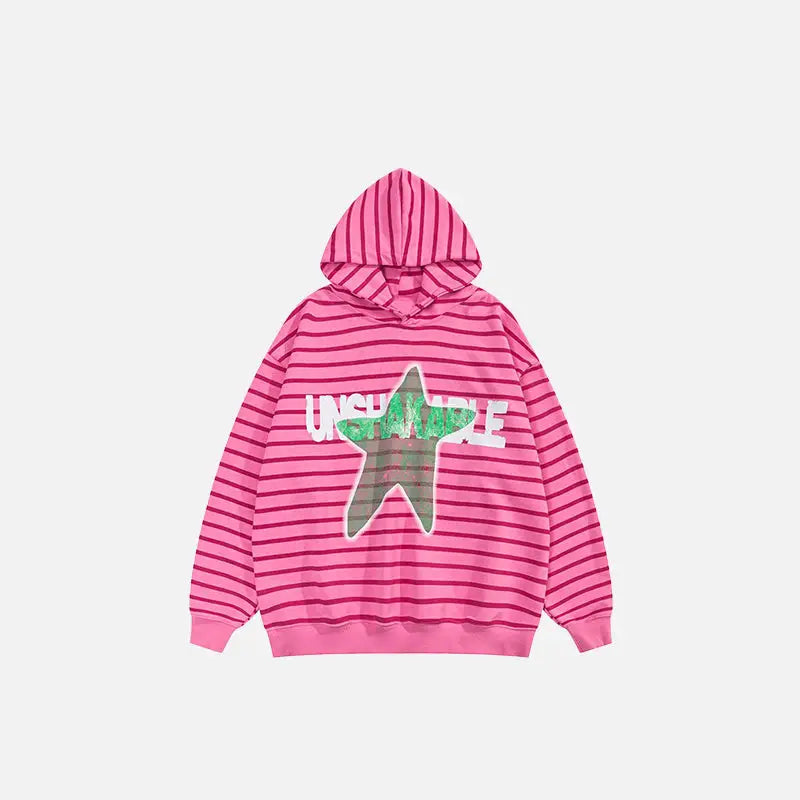 Y2k oversized hoodie with bold star print in striped design - pink / s - hoodies