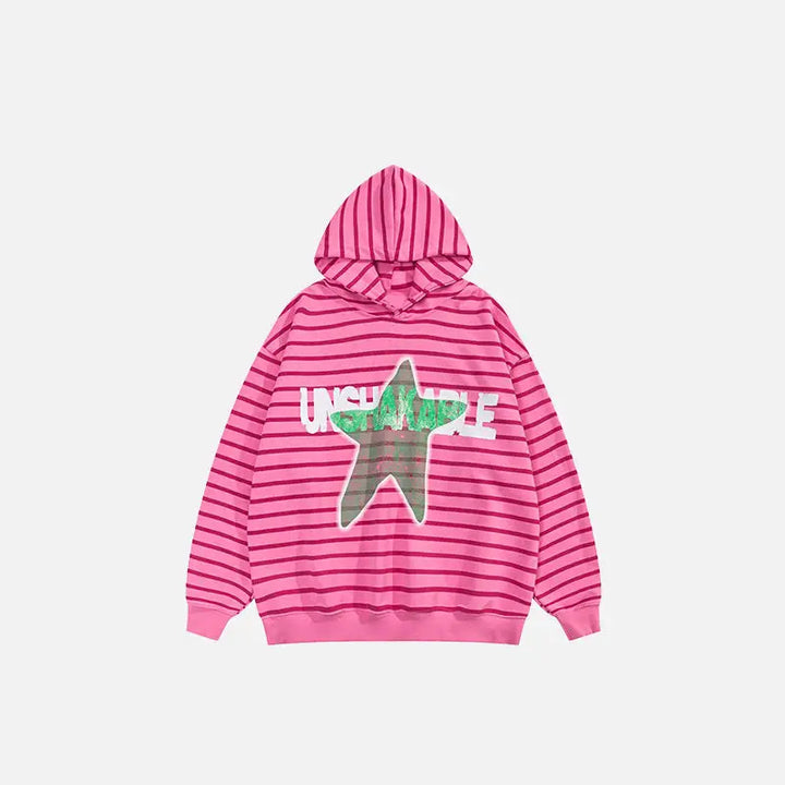 Y2k oversized hoodie with bold star print in striped design - pink / s - hoodies