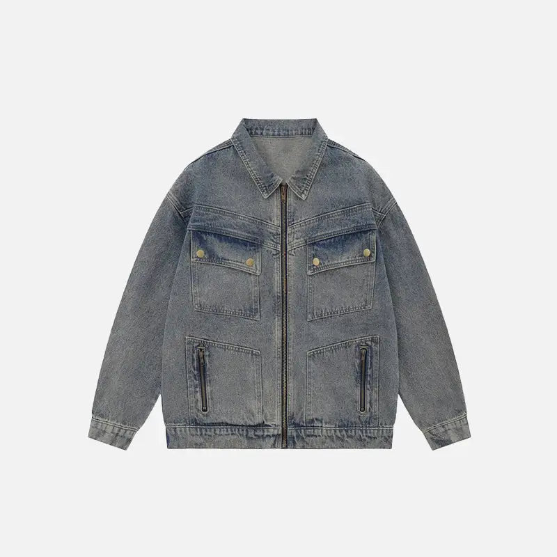 Y2k oversized plain washed denim jacket for fashion-forward style - blue / s