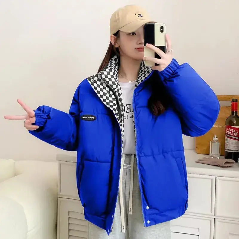 Y2k puffer jacket in luxurious broadcloth for warmth and style - blue / s