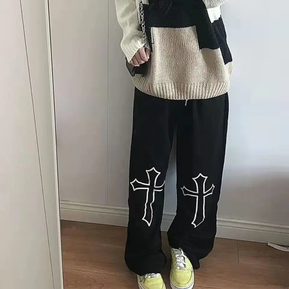 Y2k pants with cross prints for streetwear
