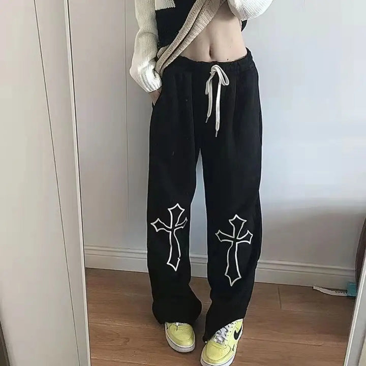 Y2k pants with cross prints for streetwear