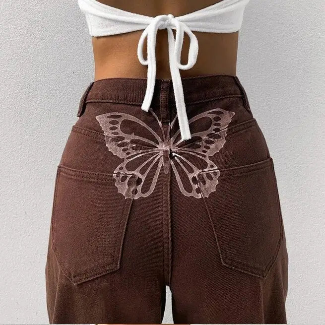 Butterfly y2k pants for men and women - brown / s