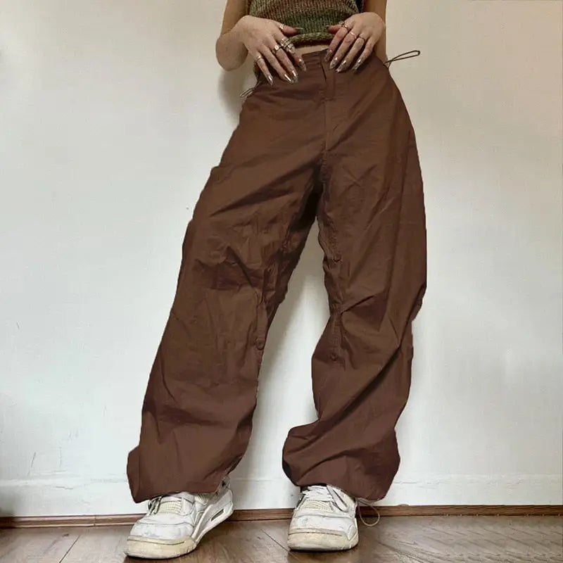 Brown parachute pants y2k style - s