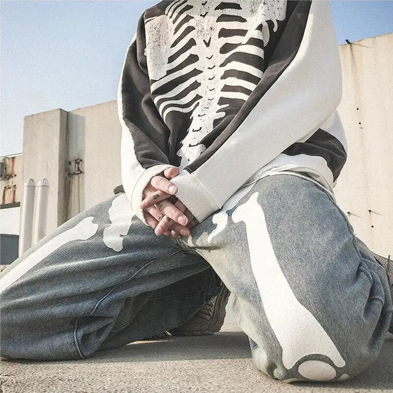 Y2k skeleton pants for a rebel style