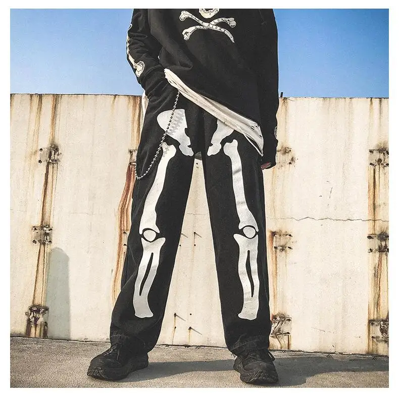 Y2k skeleton pants for a rebel style - black / s