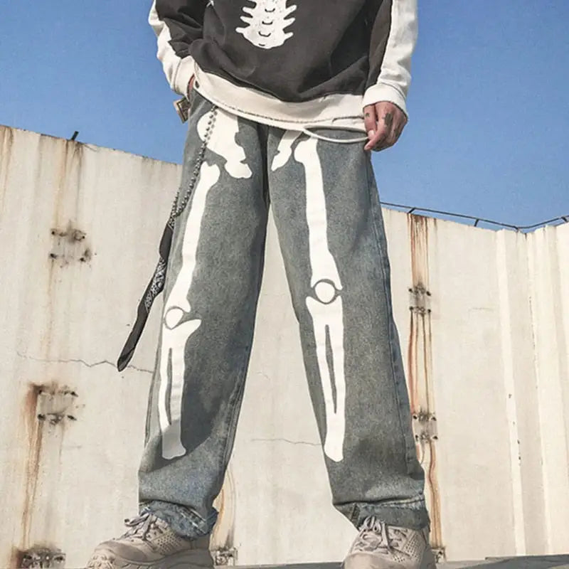 Y2k skeleton pants for a rebel style - blue / s