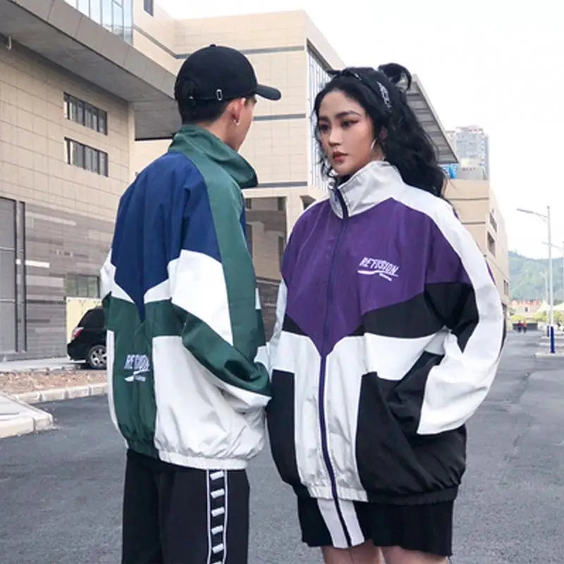Y2k patchwork color block windbreaker jacket for bold fashion statements - jackets