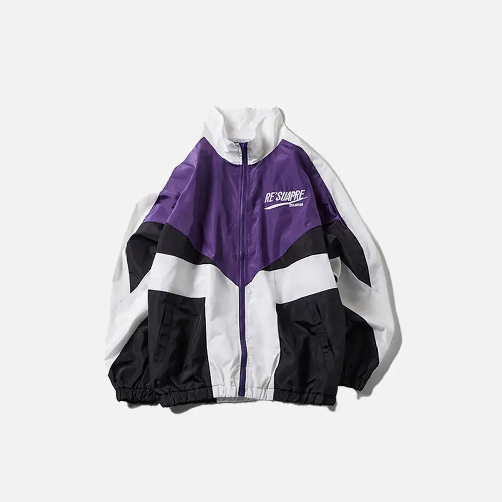Y2k patchwork color block windbreaker jacket for bold fashion statements - purple / s - jackets