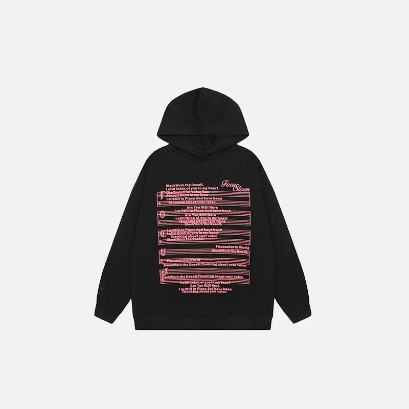Y2k piano notes print hoodie for stylish comfort - black / m - hoodies