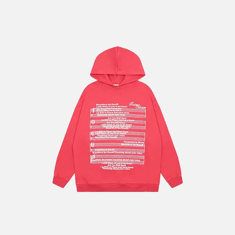 Y2k piano notes print hoodie for stylish comfort - red / m - hoodies