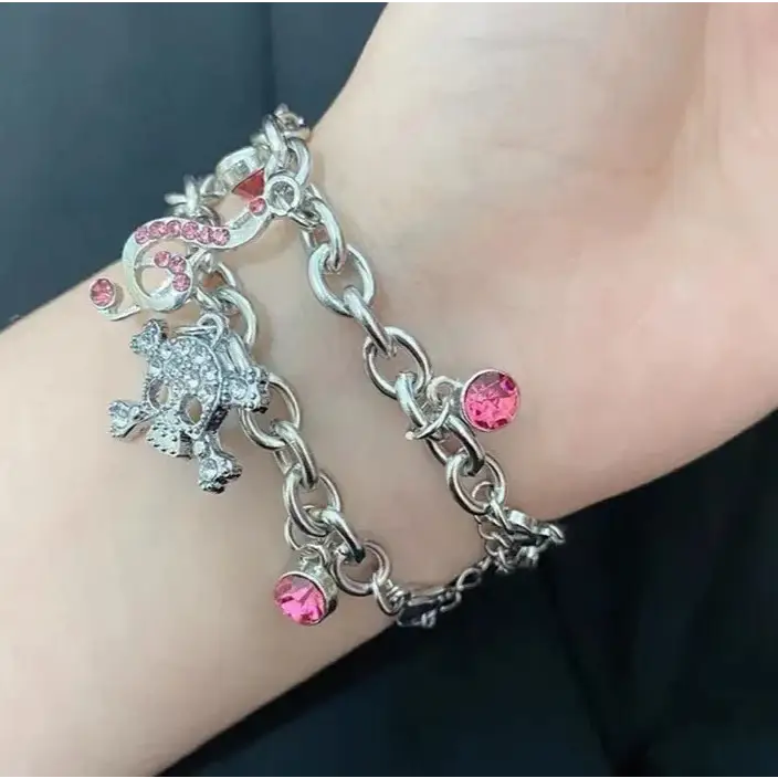 Cute pink y2k bracelet with skeleton in zinc alloy design - 1 - necklace