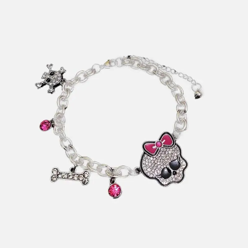 Cute pink y2k bracelet with skeleton in zinc alloy design - 1 - necklace