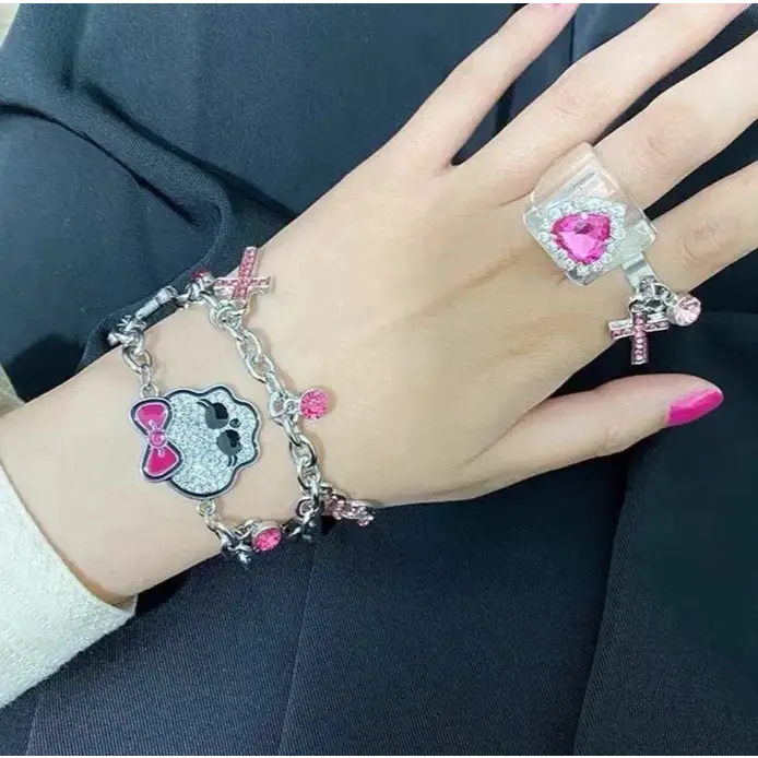 Cute pink y2k bracelet with skeleton in zinc alloy design - 1 - necklace