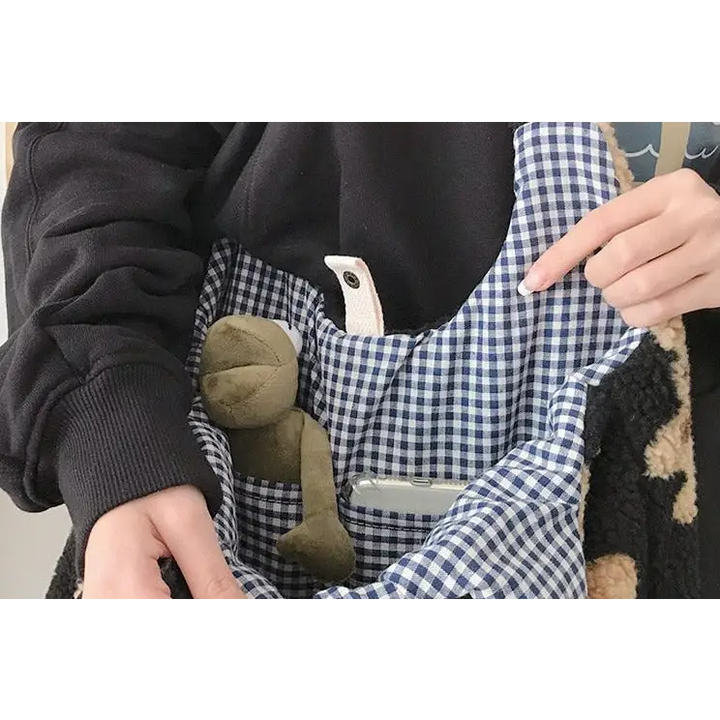 Tote bag with teddy bear lining and phone pocket