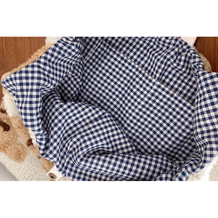 Tote bag with teddy bear lining and phone pocket