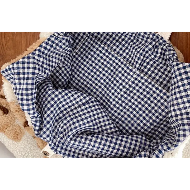 Tote bag with teddy bear lining and phone pocket