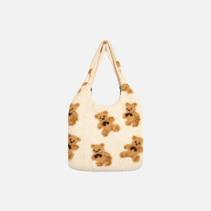 Tote bag with teddy bear lining and phone pocket beige s