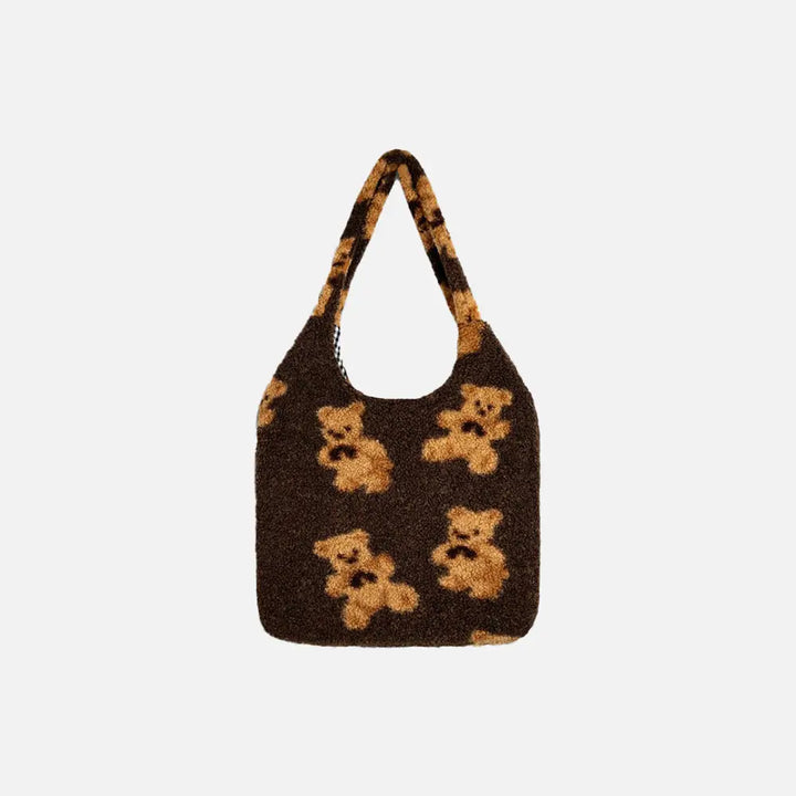 Tote bag with teddy bear lining and phone pocket dark brown s