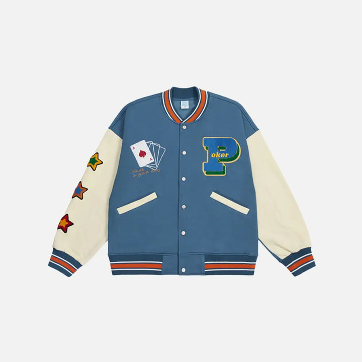 Lucky poker jacket for trendy y2k streetwear style - blue / xs - varsity jackets