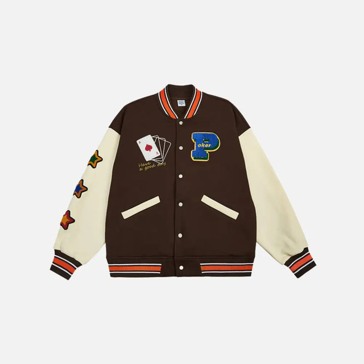 Lucky poker jacket for trendy y2k streetwear style - coffee / xs - varsity jackets