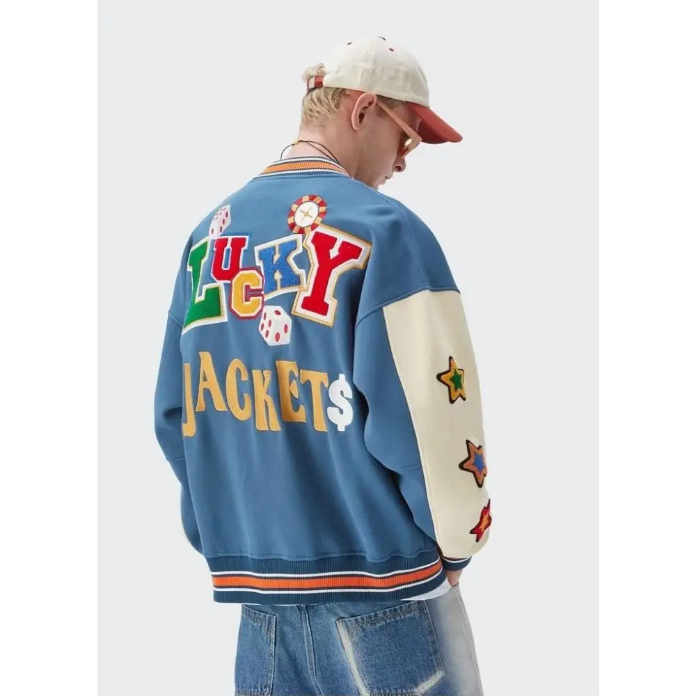 Lucky poker jacket for trendy y2k streetwear style - varsity jackets