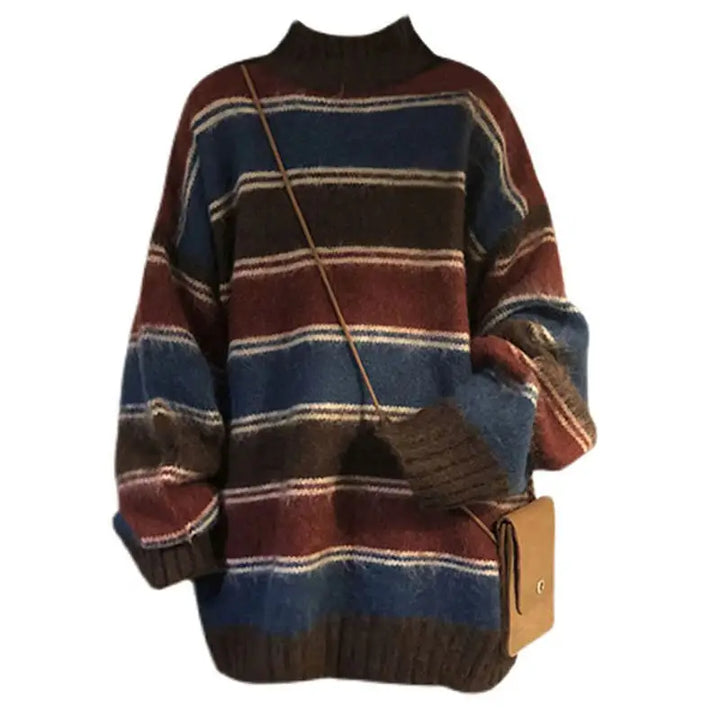 Y2k primary colors aesthetic striped sweater for warmth and style - s / blue/brown - sweaters