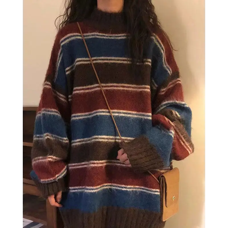 Y2k primary colors aesthetic striped sweater for warmth and style - sweaters