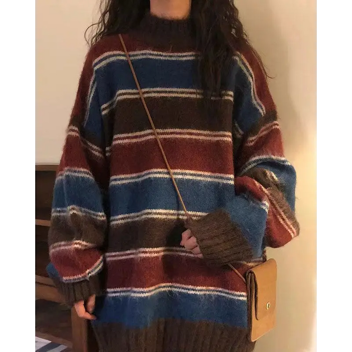Y2k primary colors aesthetic striped sweater for warmth and style - sweaters