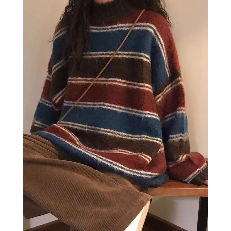 Y2k primary colors aesthetic striped sweater for warmth and style - sweaters