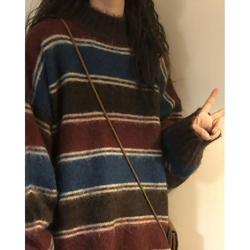 Y2k primary colors aesthetic striped sweater for warmth and style - sweaters