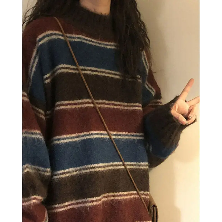 Y2k primary colors aesthetic striped sweater for warmth and style - sweaters