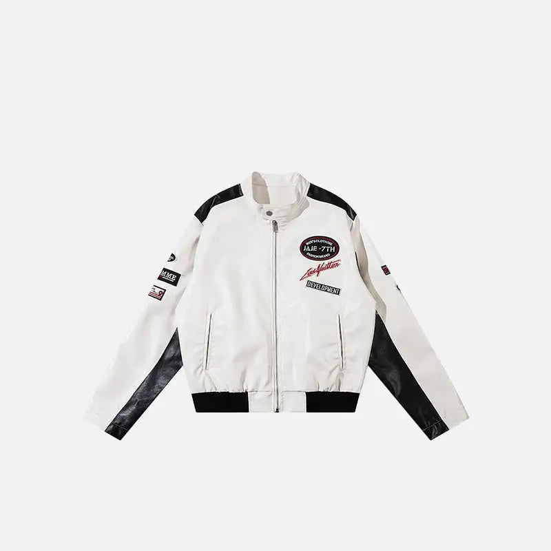 Y2k faux leather varsity jacket for trendy streetwear style - white / s