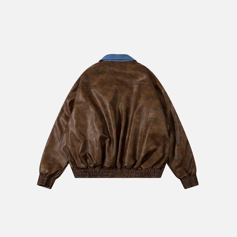 Y2k leather jacket with turndown collar in premium synthetic - jackets