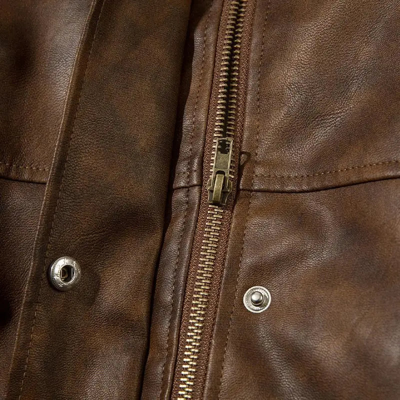 Y2k leather jacket with turndown collar in premium synthetic - jackets