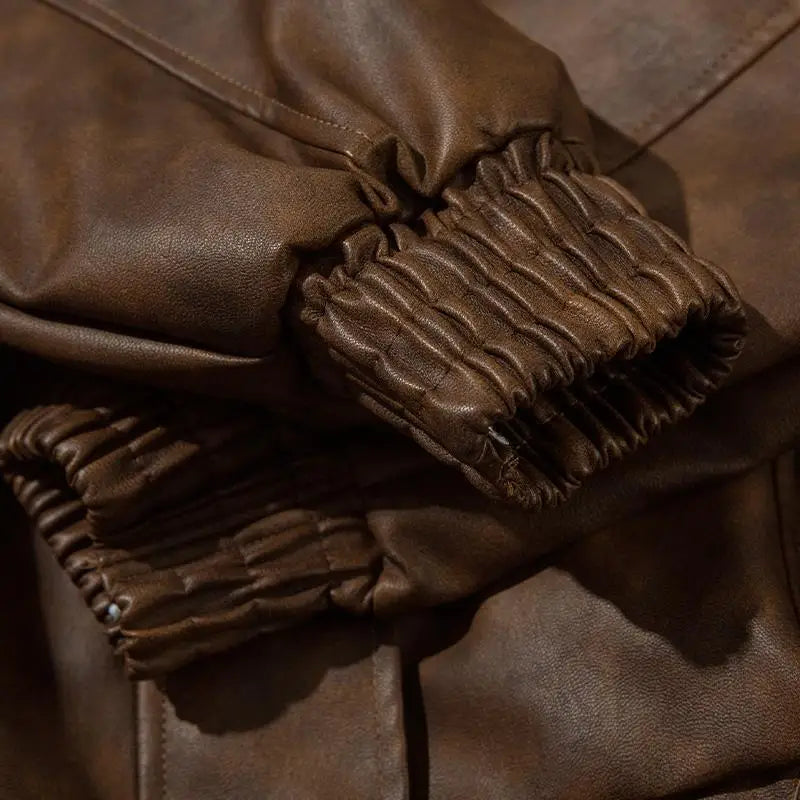 Y2k leather jacket with turndown collar in premium synthetic - jackets