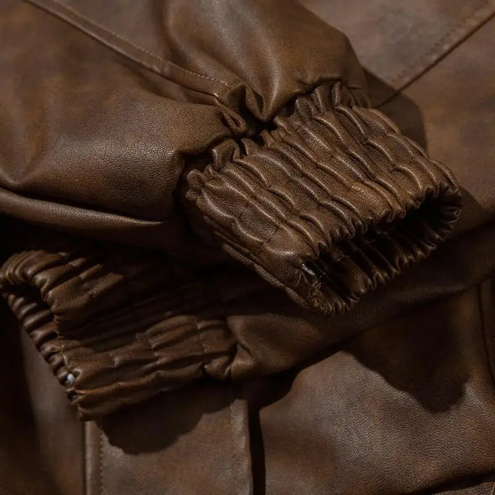 Y2k leather jacket with turndown collar in premium synthetic - jackets