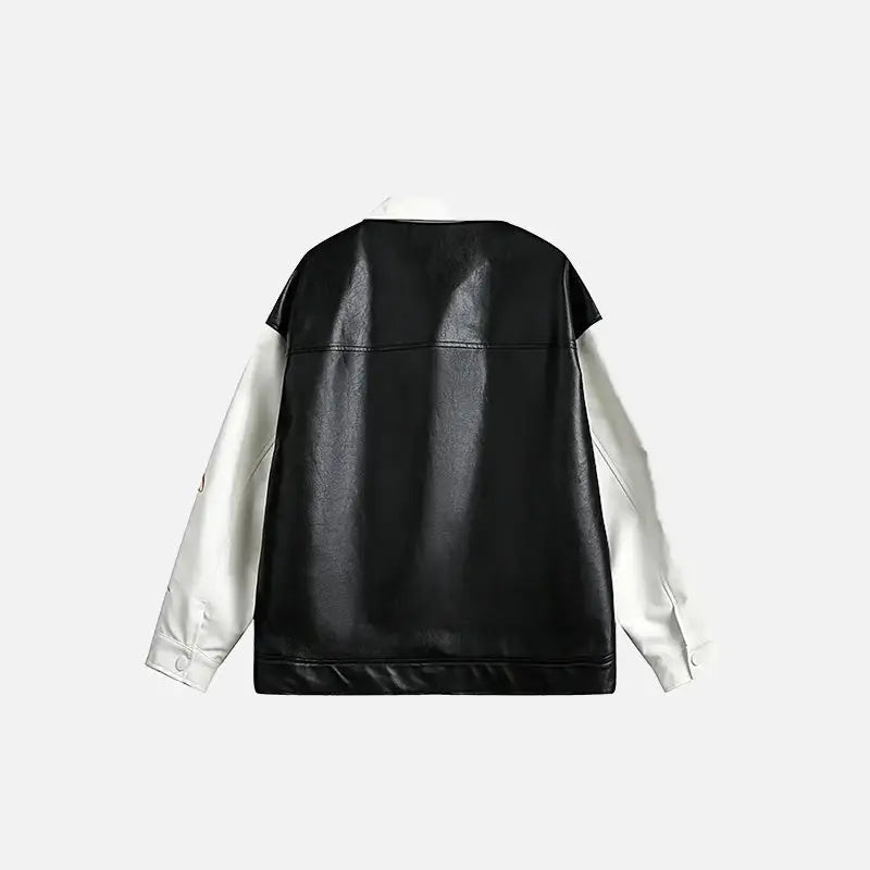 Y2k leather motorcycle varsity jacket with lapel collar - jackets