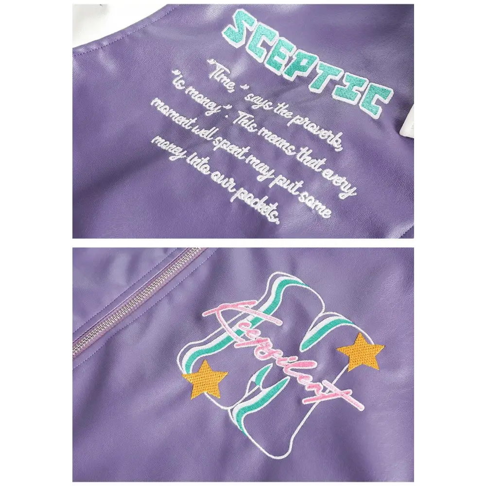 Y2k leather motorcycle varsity jacket with lapel collar - jackets