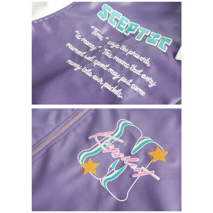 Y2k leather motorcycle varsity jacket with lapel collar - jackets