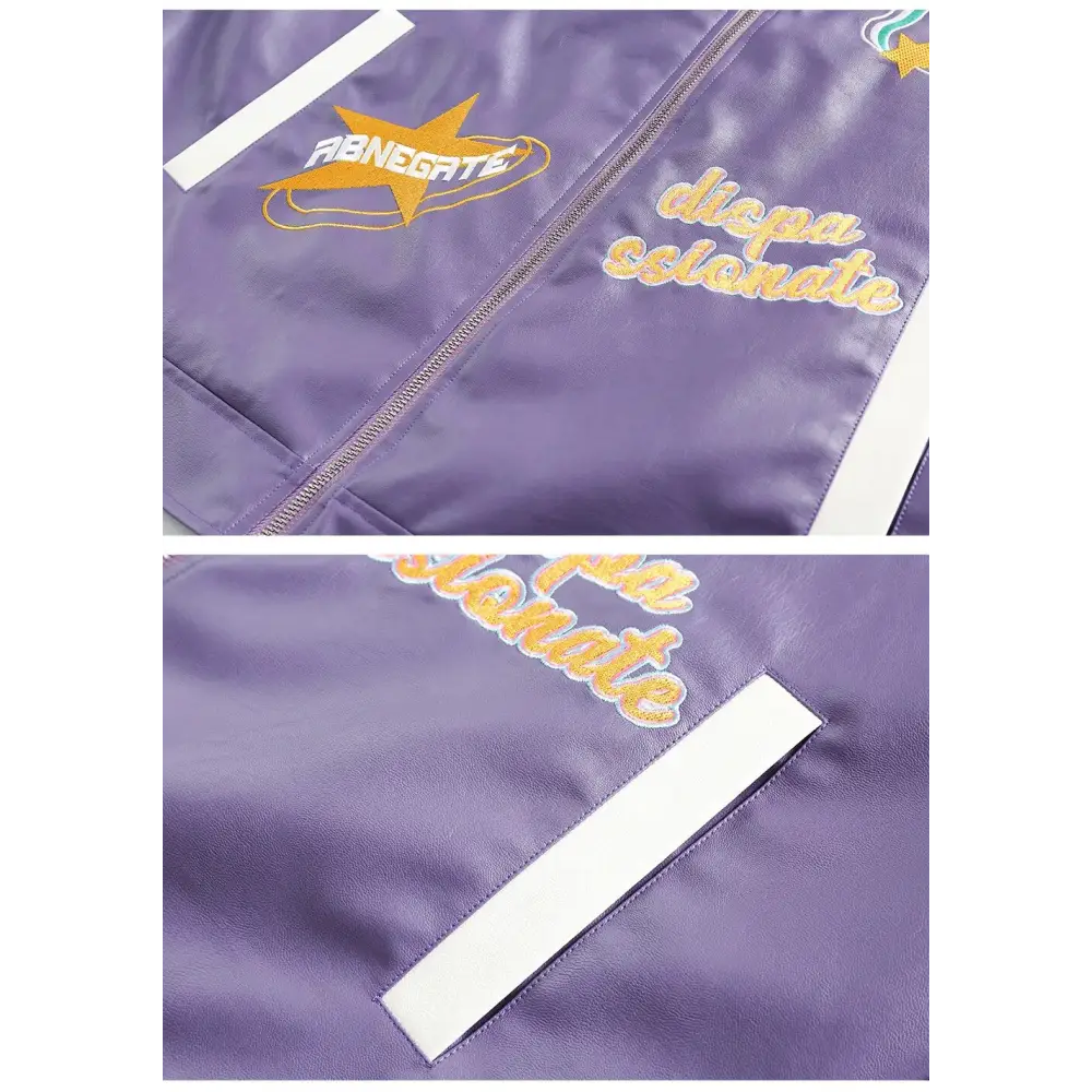 Y2k leather motorcycle varsity jacket with lapel collar - jackets