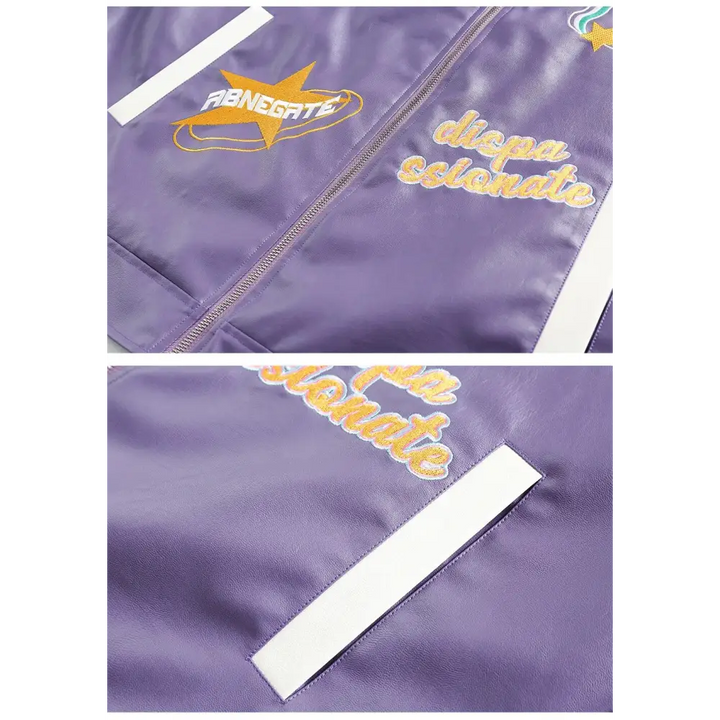 Y2k leather motorcycle varsity jacket with lapel collar - jackets