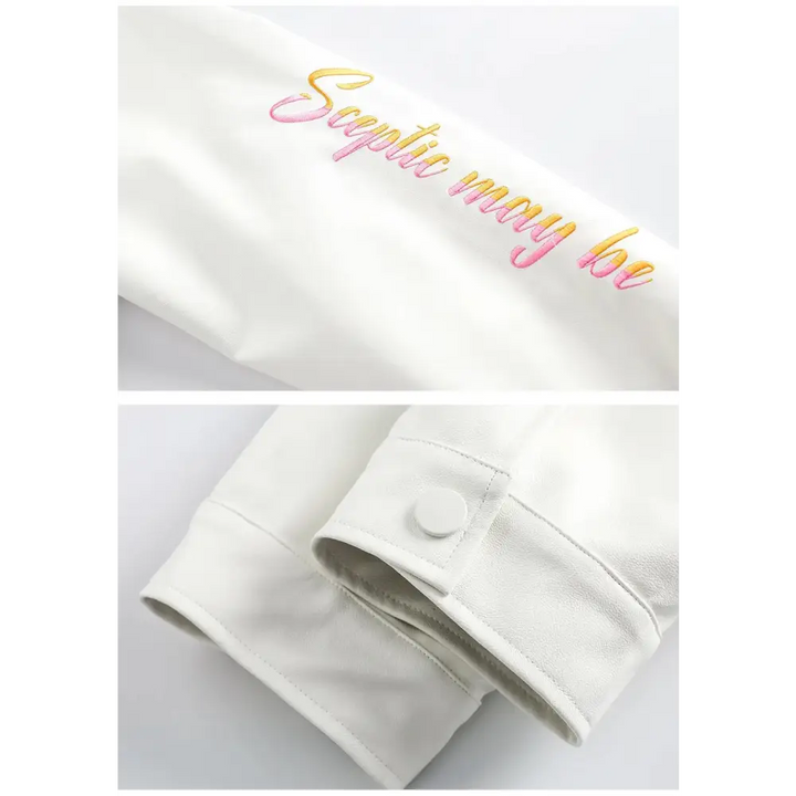 Y2k leather motorcycle varsity jacket with lapel collar - jackets