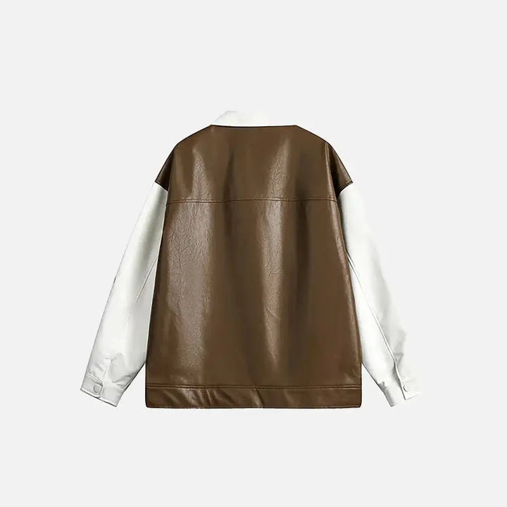 Y2k leather motorcycle varsity jacket with lapel collar - jackets