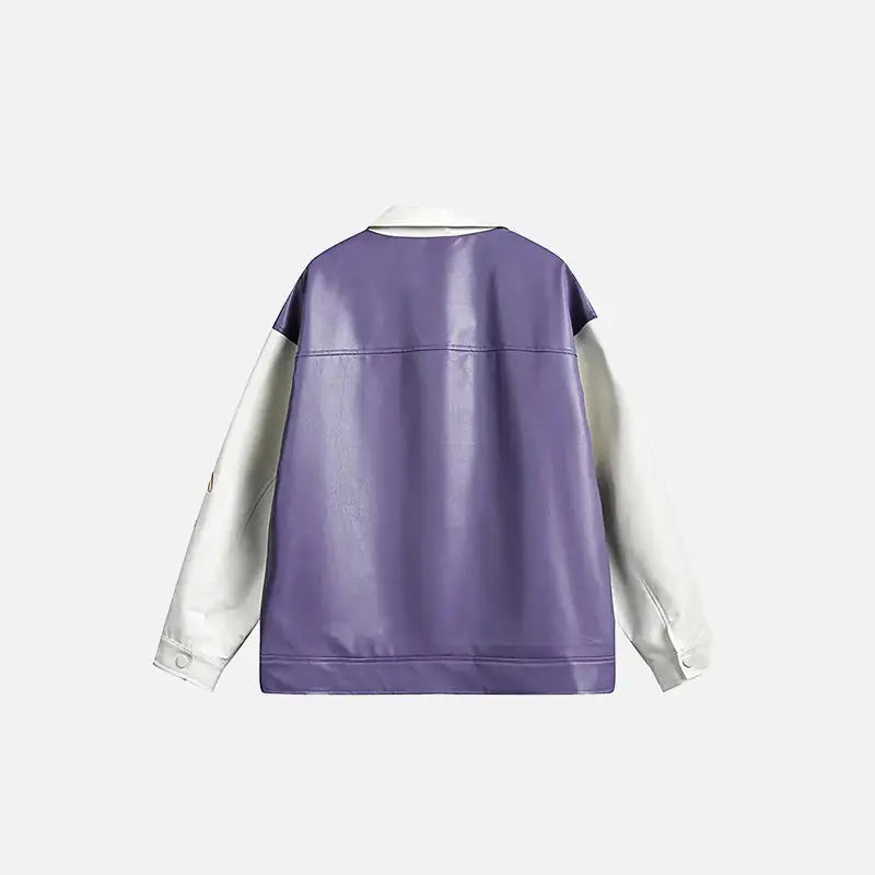 Y2k leather motorcycle varsity jacket with lapel collar - jackets