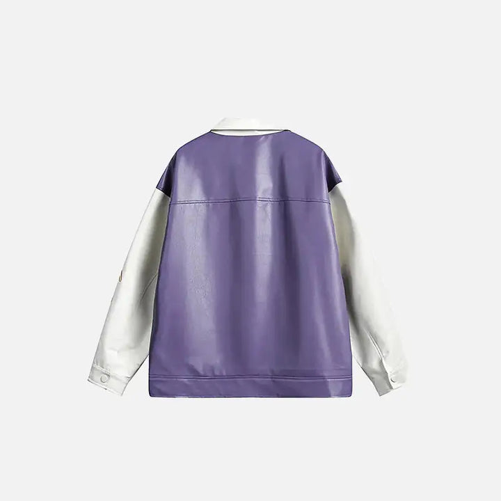 Y2k leather motorcycle varsity jacket with lapel collar - jackets