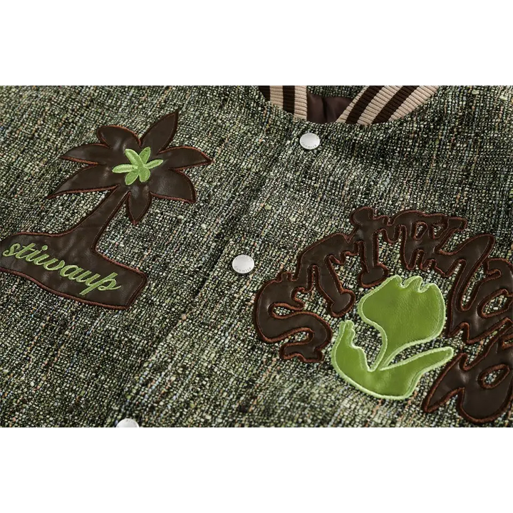 Y2k patchwork oversized varsity jacket for a sophisticated look