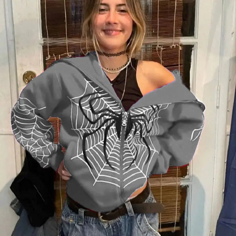 Spiderman inspired y2k spider web sweater - grey / s