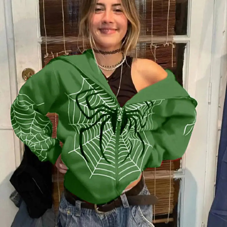 Spiderman inspired y2k spider web sweater - green / s