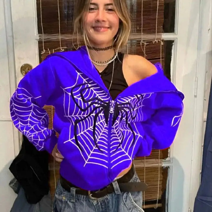 Spiderman inspired y2k spider web sweater - purple / s